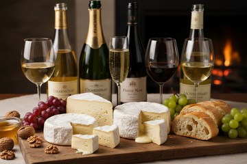 Botellas de Vinos que hacen Quesos de Pasta Blanda y Corteza Enmohecida