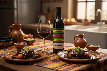 Vino tinto Balero con mole de oaxaca