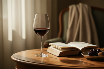 Vino en momento de lectura