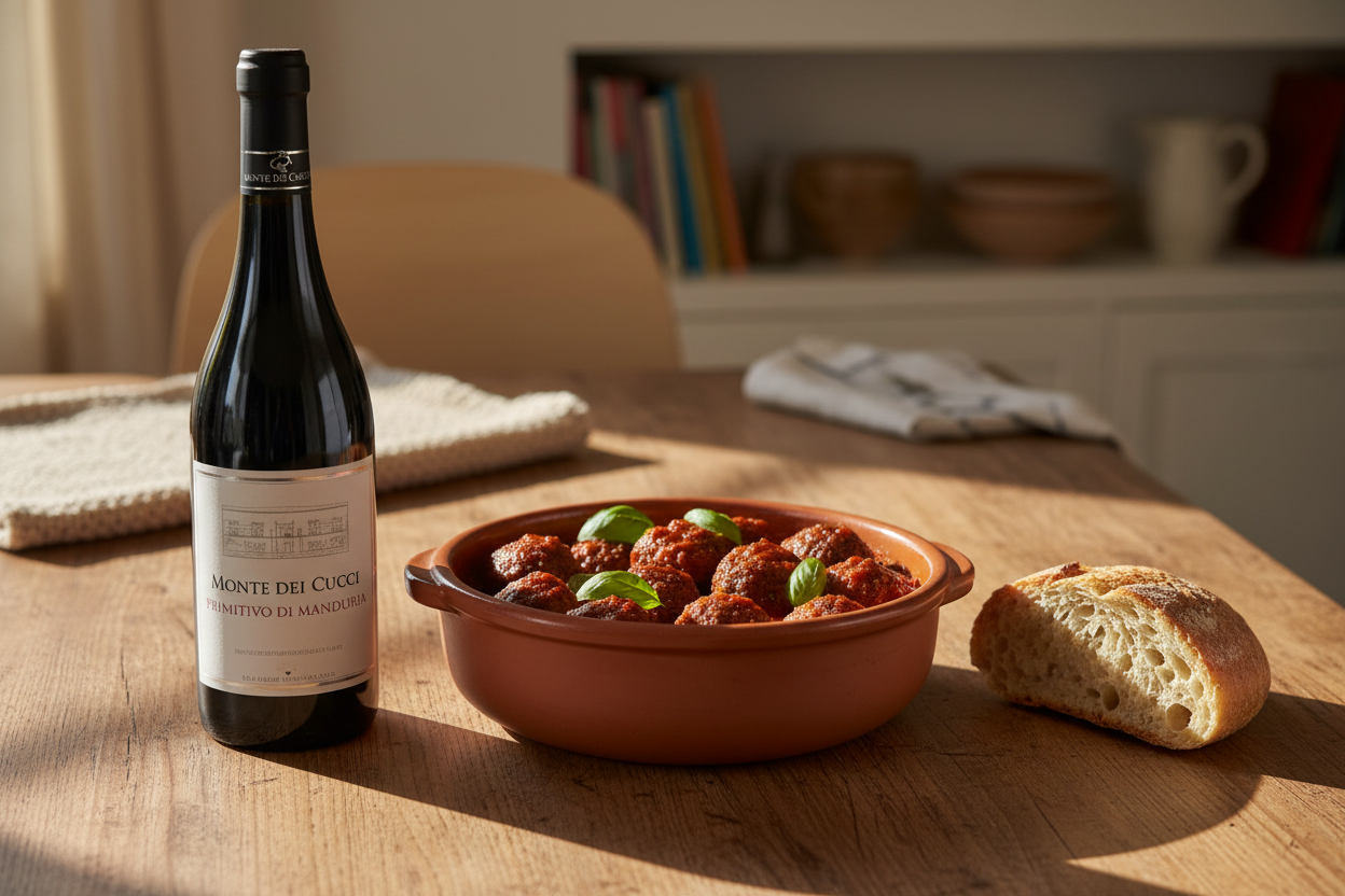 Albóndigas en ragú con Monte dei Cocci