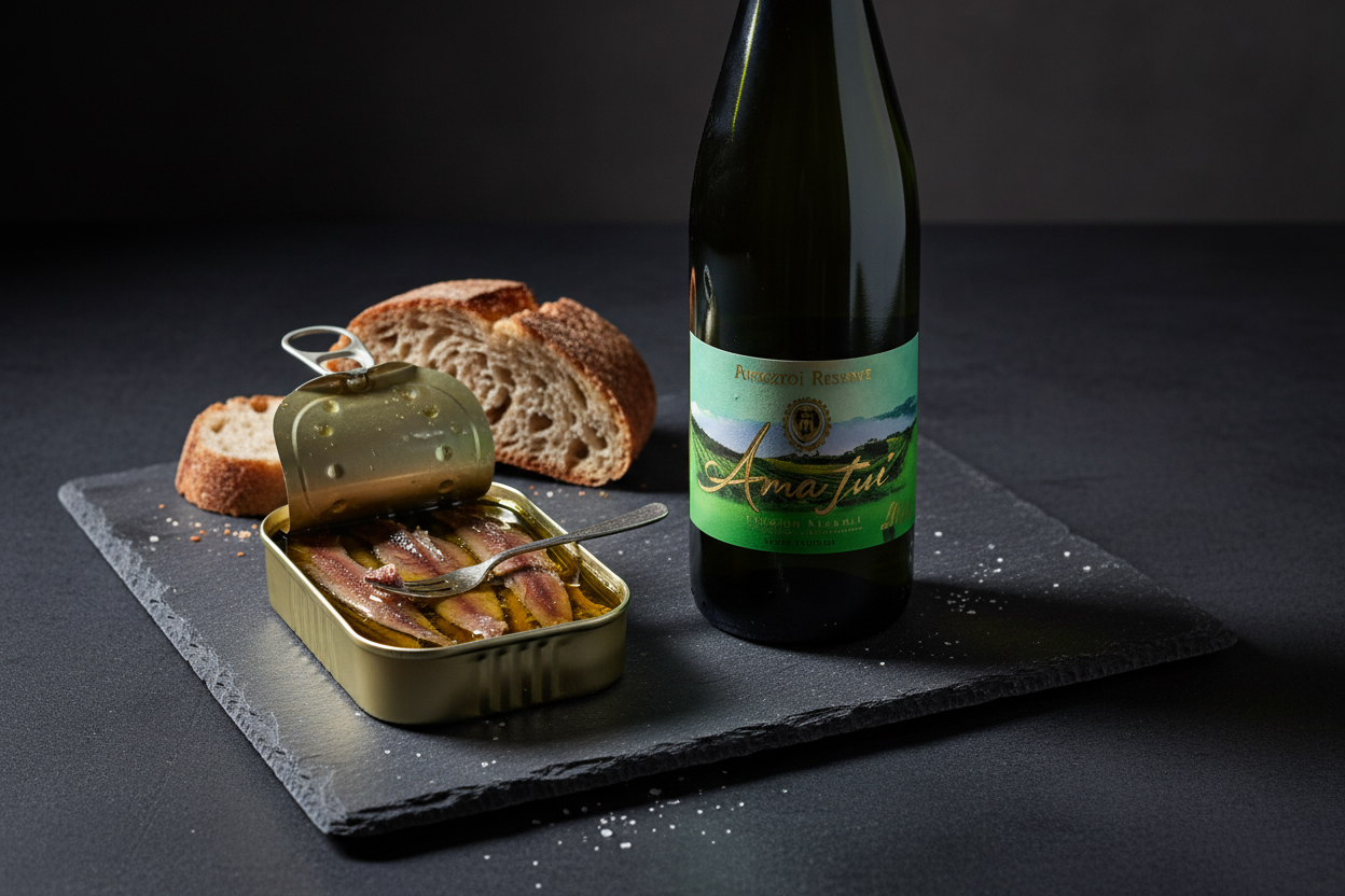 Anchoas en aceite de oliva con Txakoli