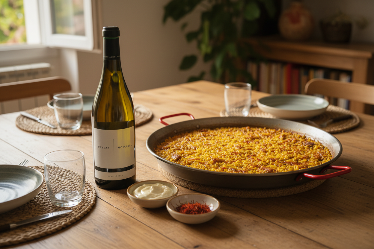 Arroces alicantinos con Pureza Moscatel Ánfora 2021