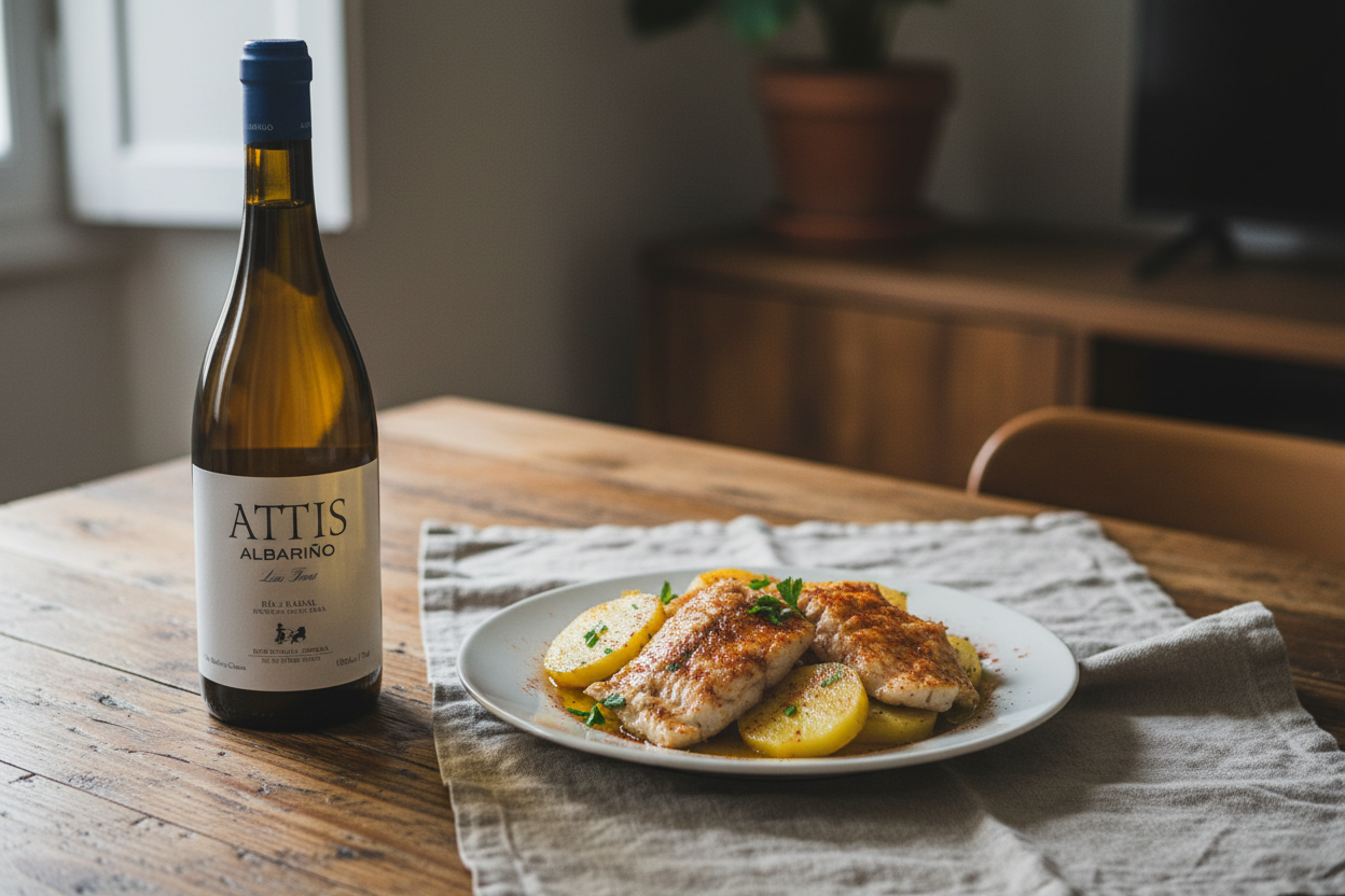 Attis Albariño con merluza a la gallega
