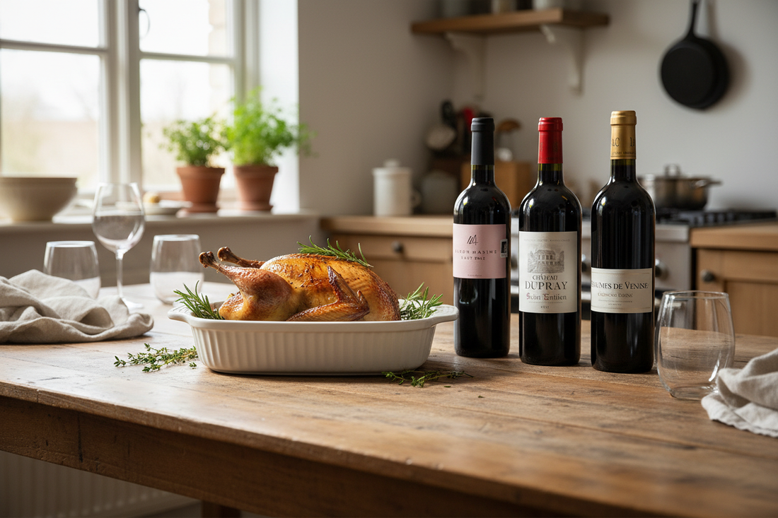 Trilogía Francesa Tres vinos tintos fondo blanco