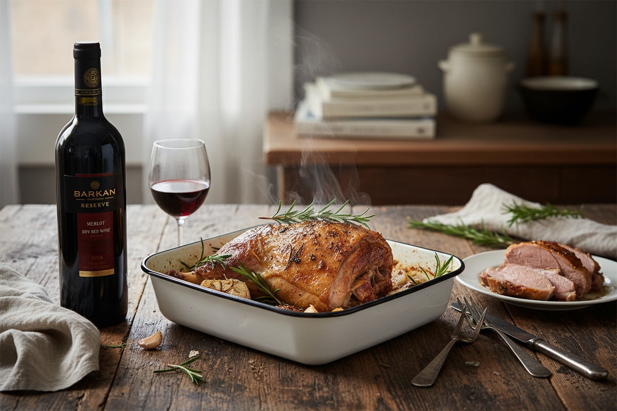 Barkan Merlot con cordero asado