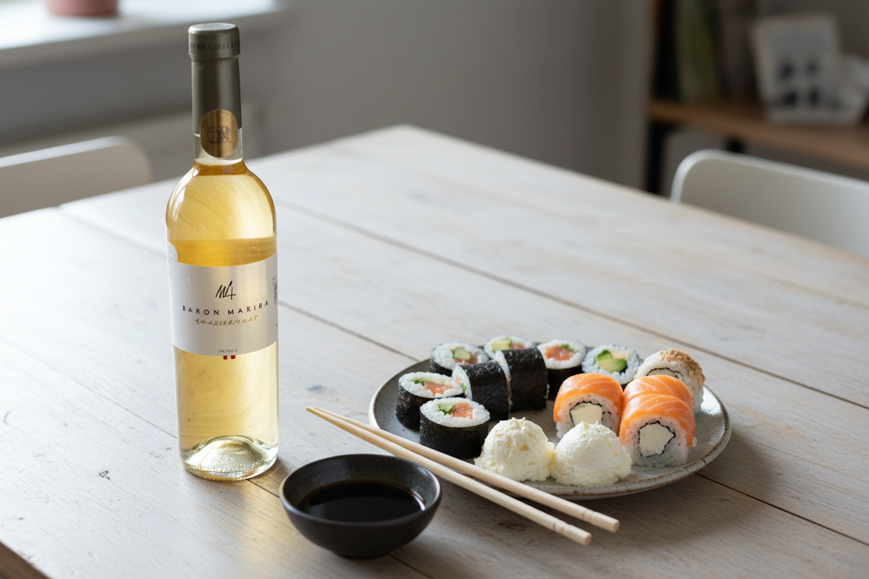Baron Maxime Chardonnay con sushi de queso crema