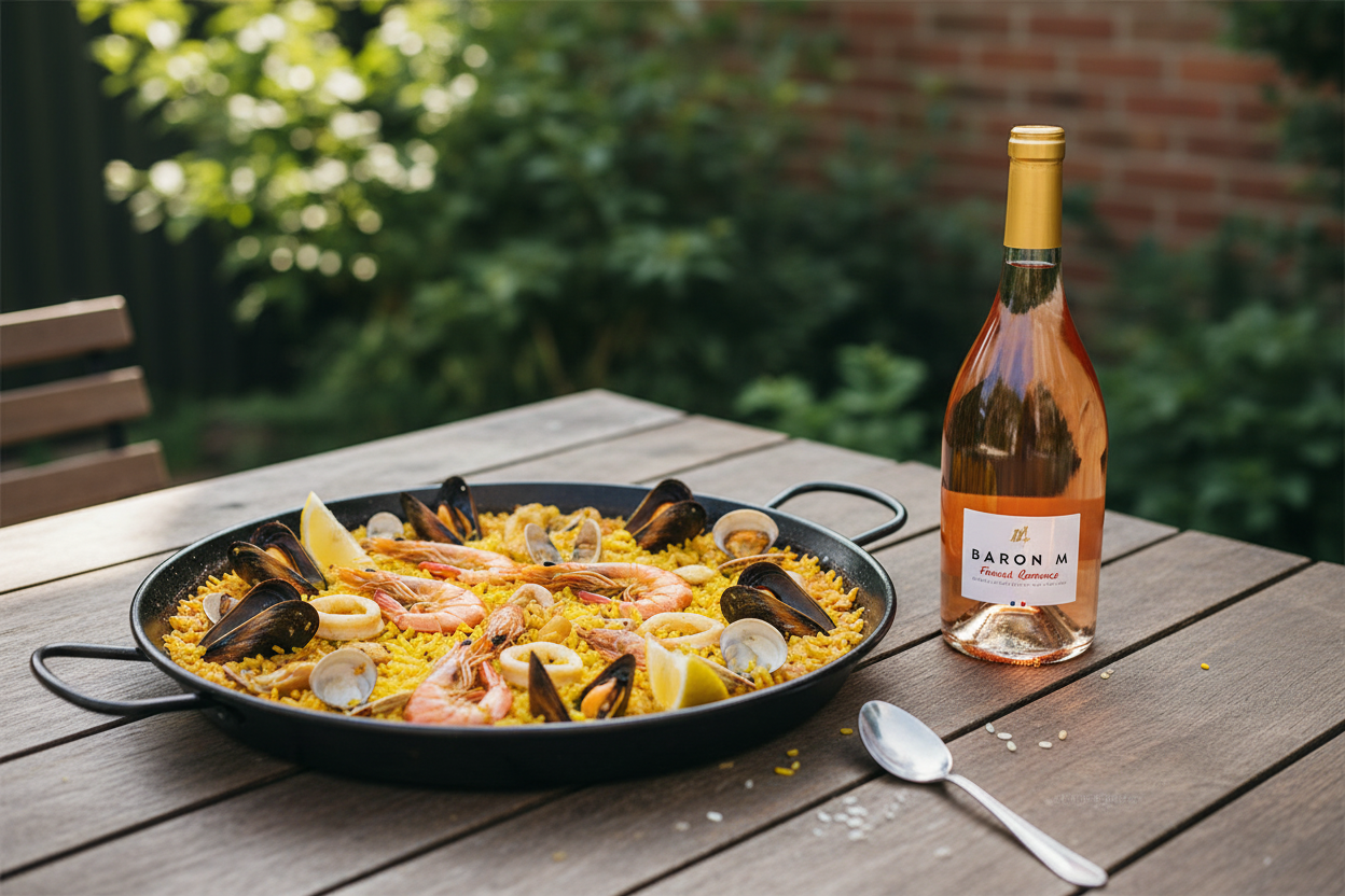 Baron Maxime French Romance con paella de marisco