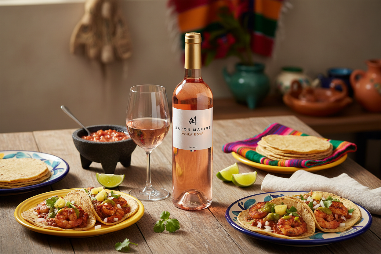 Baron Maxime Voilà AOC Provence - Tacos de Camarón al Pastor