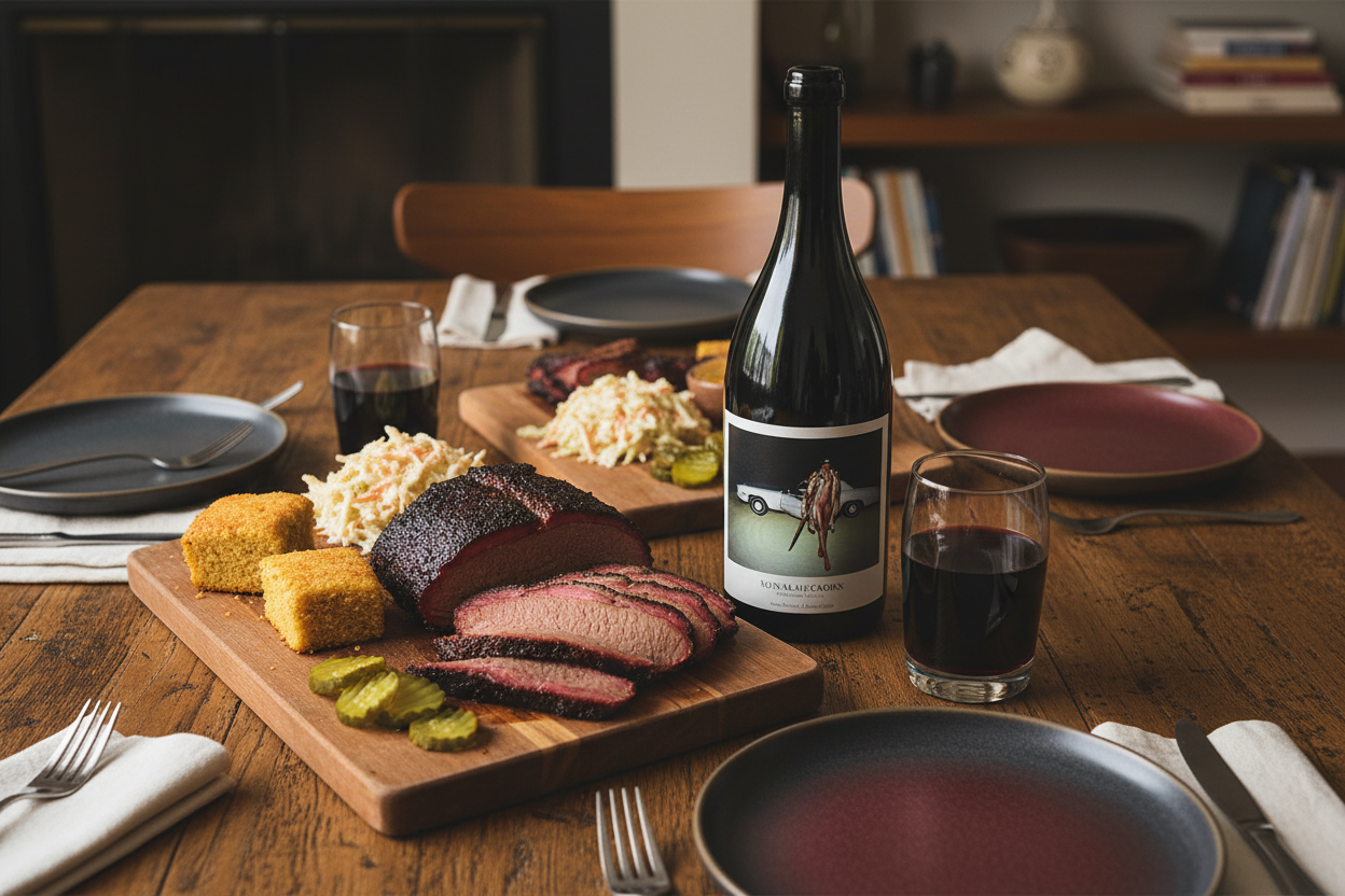 botella de vino machete con corte de carne