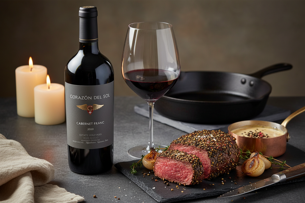 Bressia Monteagrelo Cabernet Franc Argentina - Cortes de Res con Costra de Pimienta
