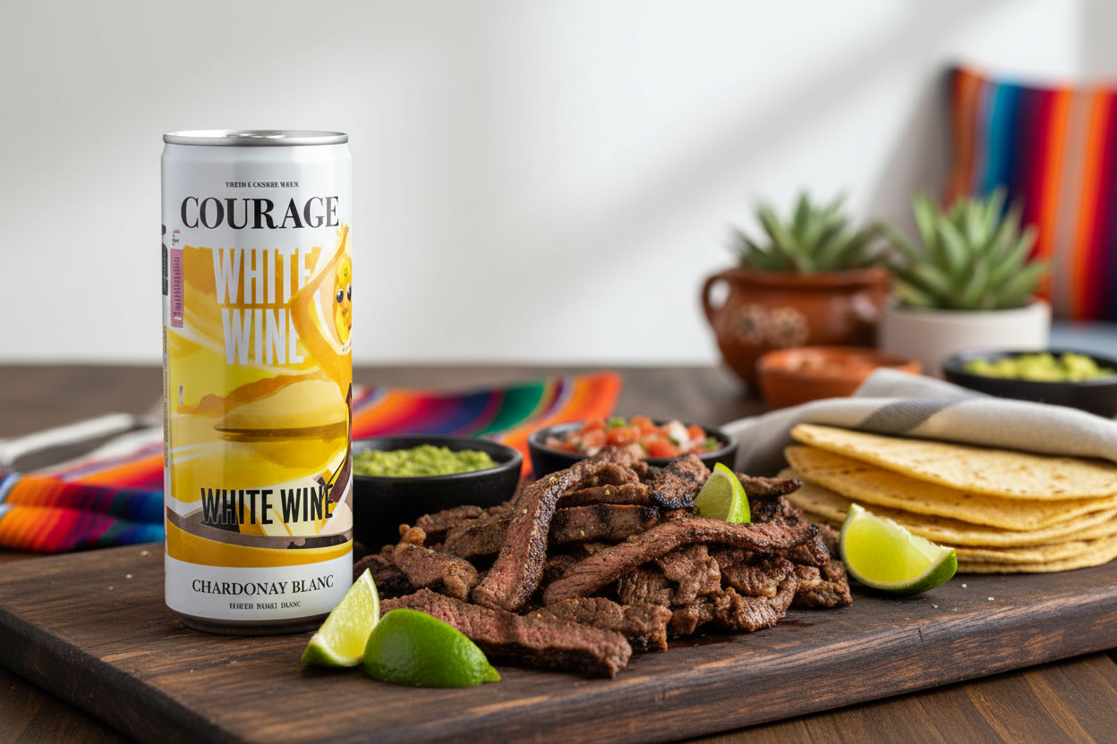 Carnita asada con Chardonnay Courage