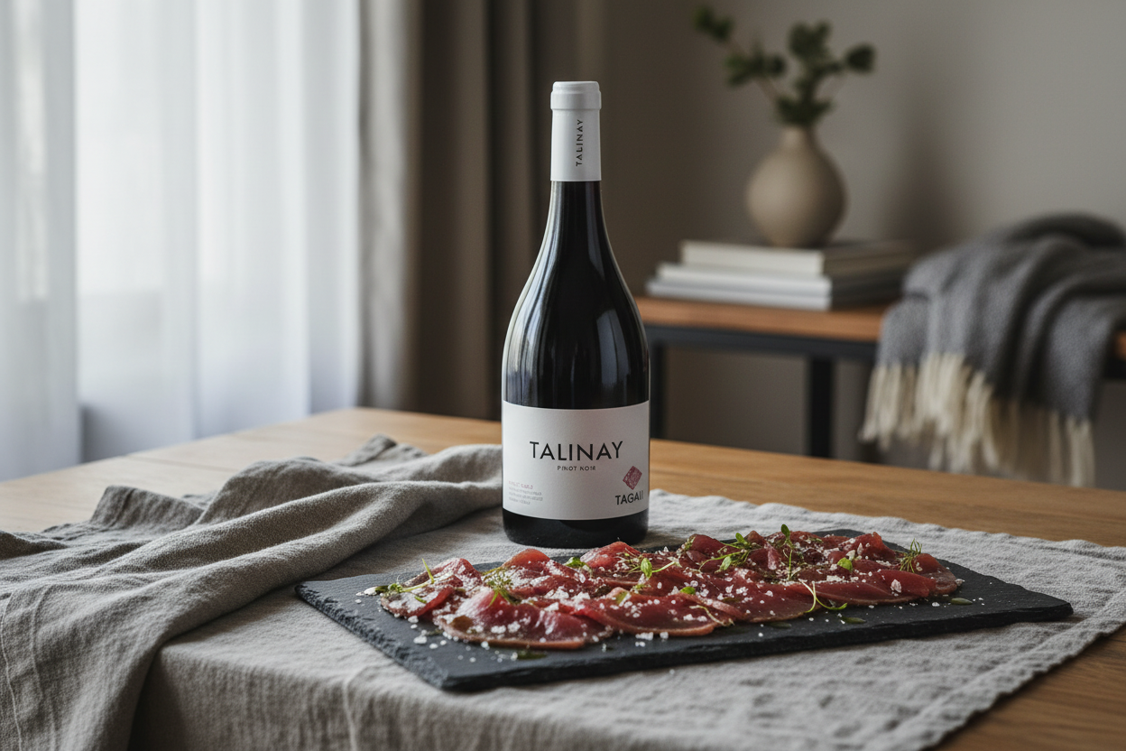 Carpaccio de atún con sal marina — Talinay PAI Pinot Noir 2020