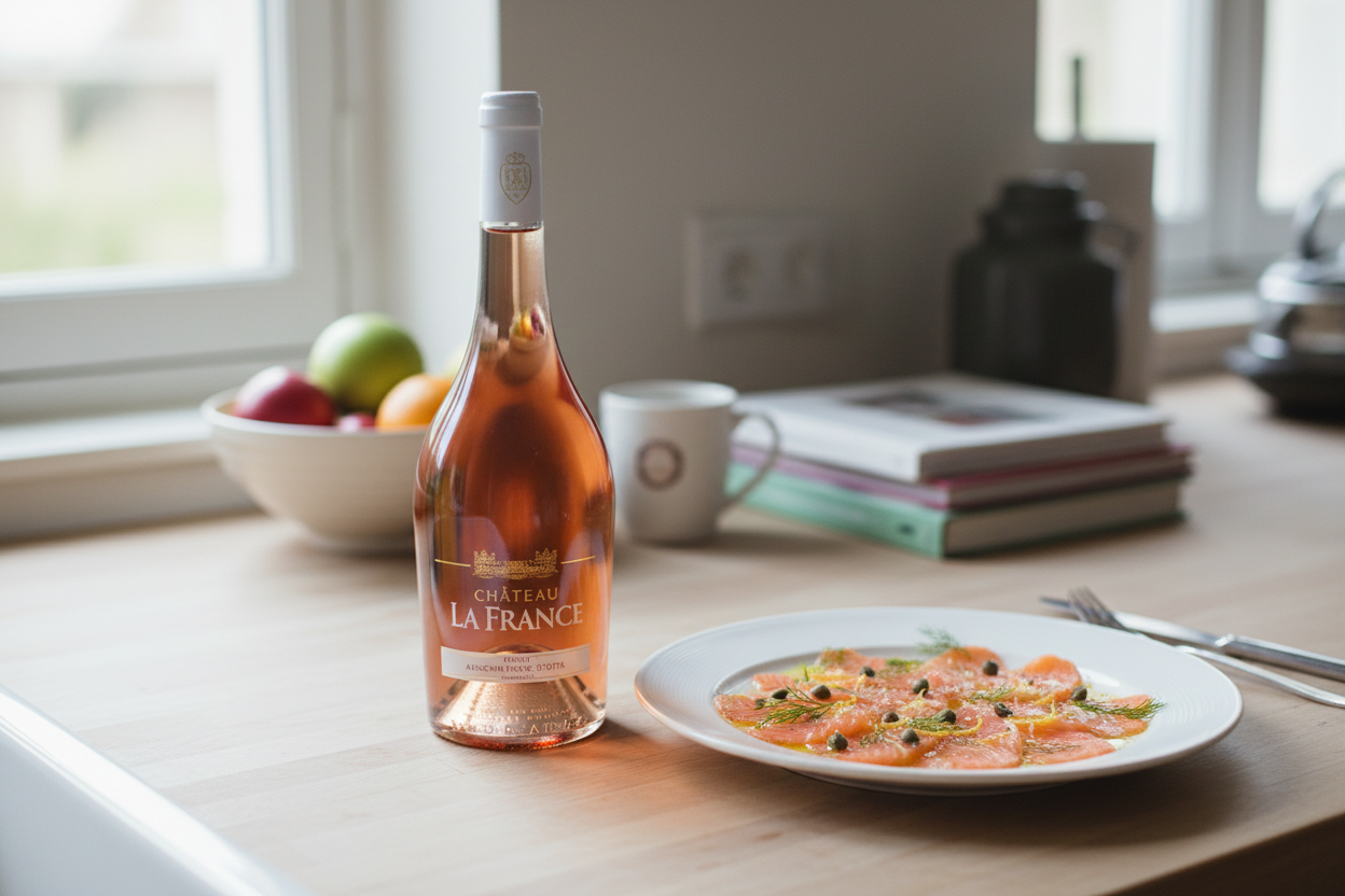 Carpaccio de salmón con Château La France Rosé