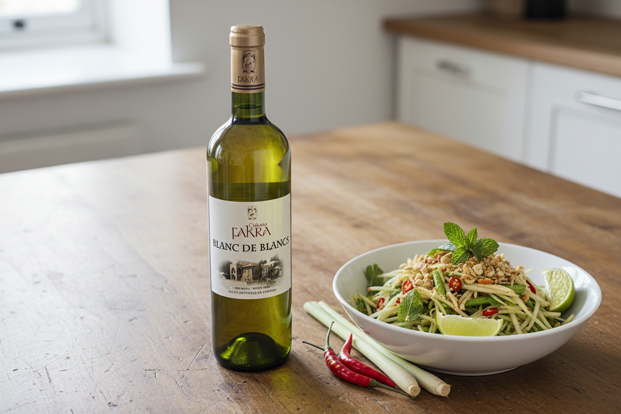 Château Fakra Blanc con cocina tailandesa