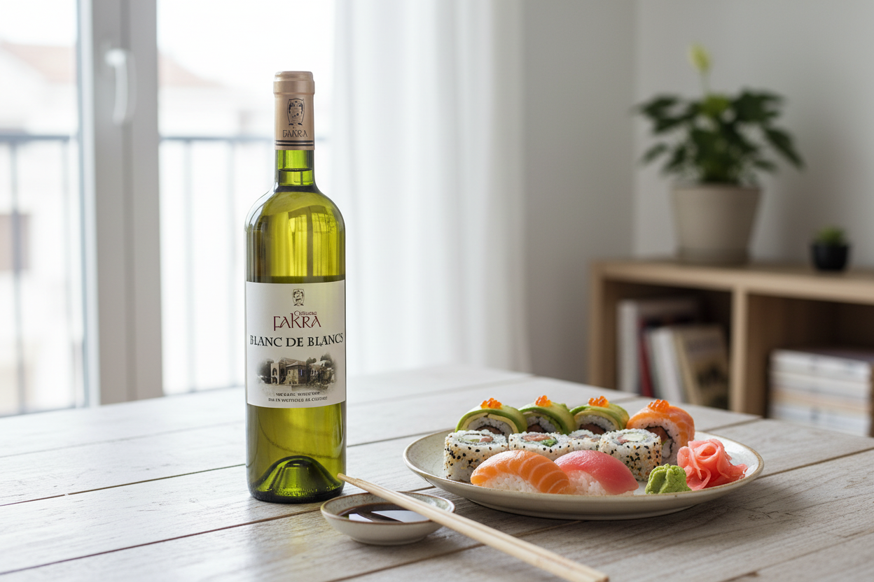 Château Fakra Blanc con sushi