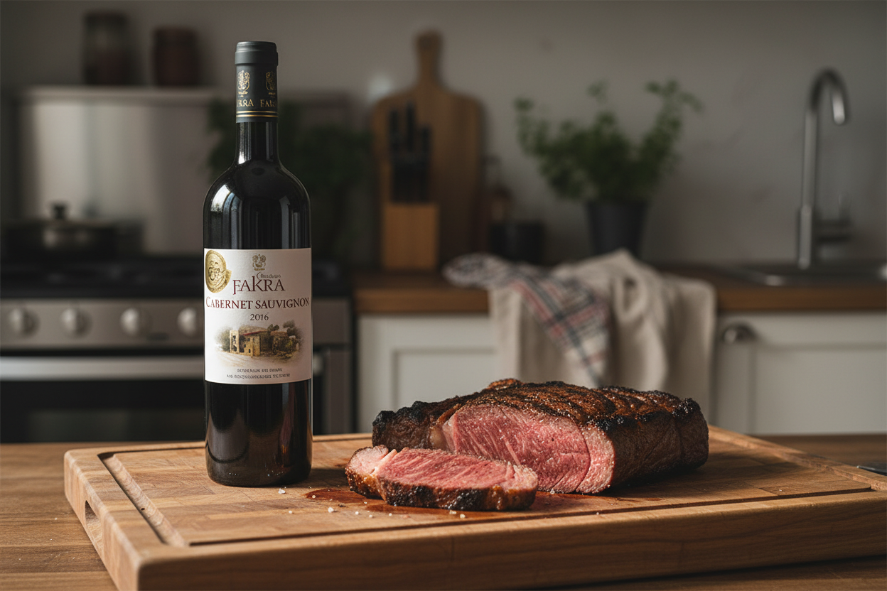 Château Fakra Cabernet con chuletón