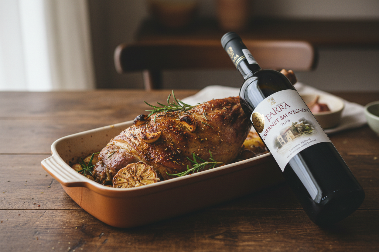Château Fakra Cabernet con cordero al horno