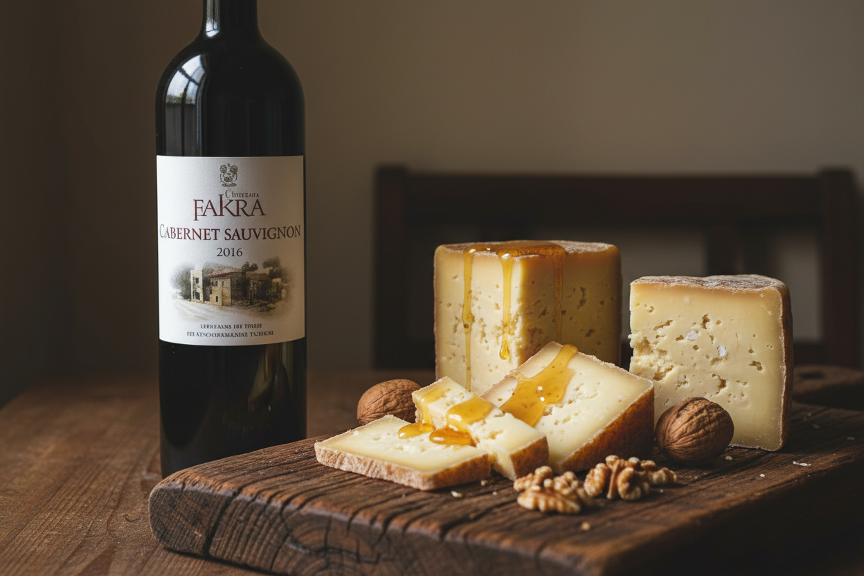 Château Fakra Cabernet con quesos de oveja curados
