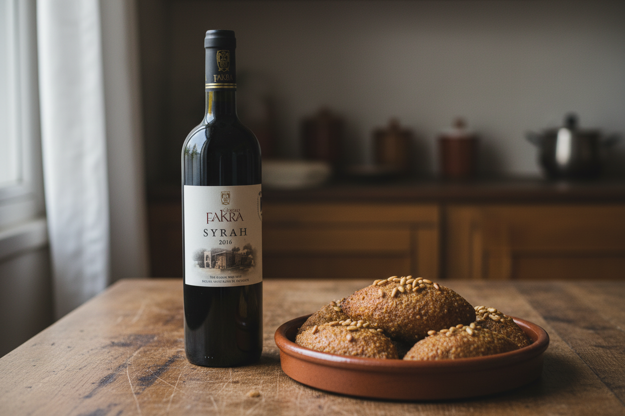 Château Fakra Pinacle Syrah con kibbeh