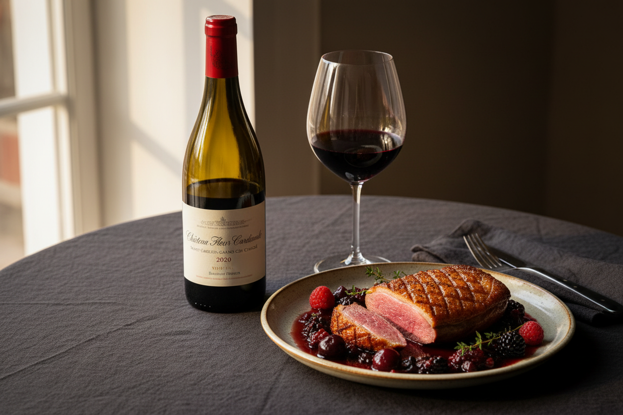 Château Fleur Cardinale 2020 Burdeos Francia - Magret de Pato con Reducción de Frutos Rojos