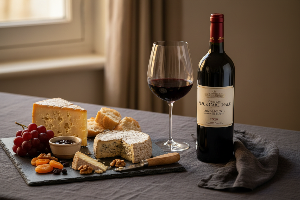Château Fleur Cardinale 2020 Burdeos Francia - Quesos Maduros Comté y Saint-Nectaire