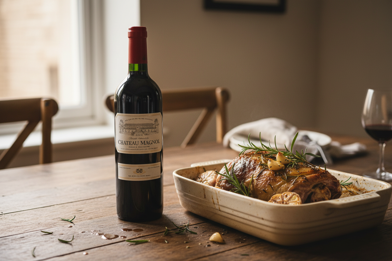 Château Magnol con cordero asado