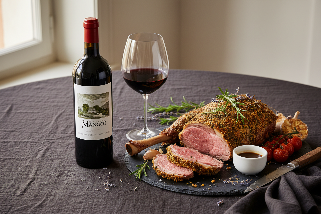 Château Mangot 2020 Bordeaux Francia - Cordero Asado con Hierbas Provenzales