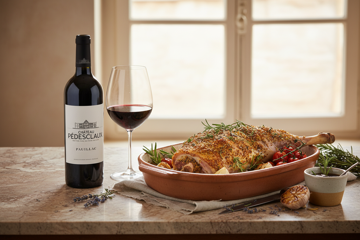 Château Pédesclaux 2020 AOC Pauillac Francia - Cordero Lechal Asado con Hierbas Provenzales