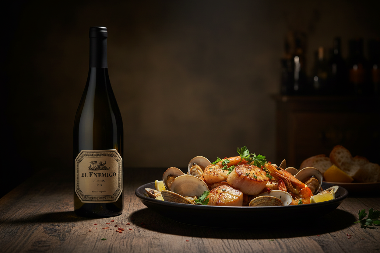 Chenin Blanc con mariscos a la mantequilla