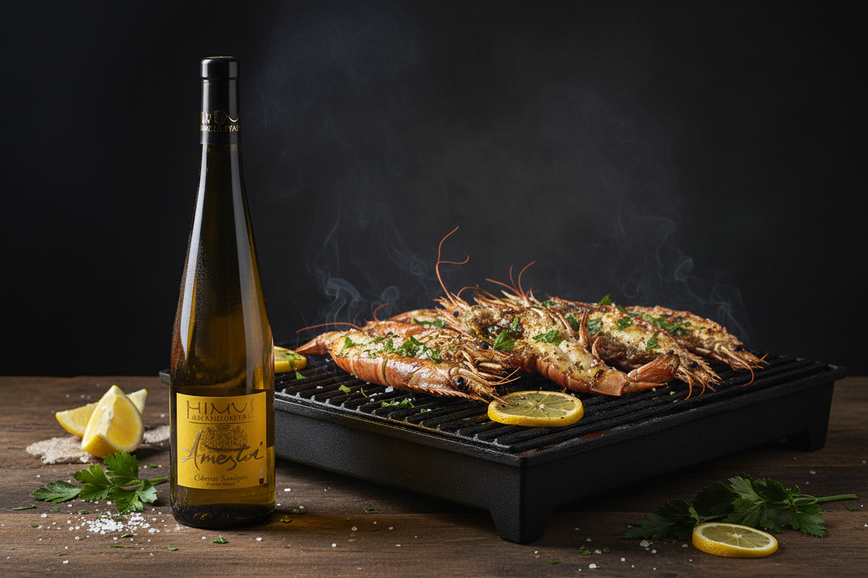 Cigalas al grill con Txakoli Primus