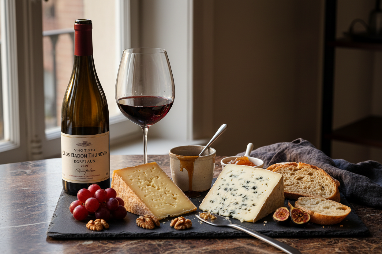 Clos Badon-Thunevin 2019 Bordeaux Francia - Gruyère Réserve y Queso Azul Suave