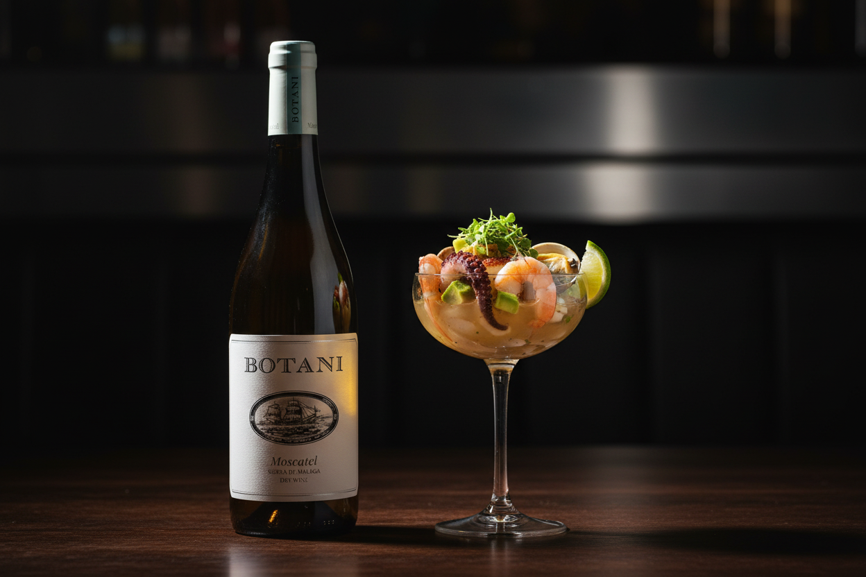 Coctel de mariscos con Botani Moscatel
