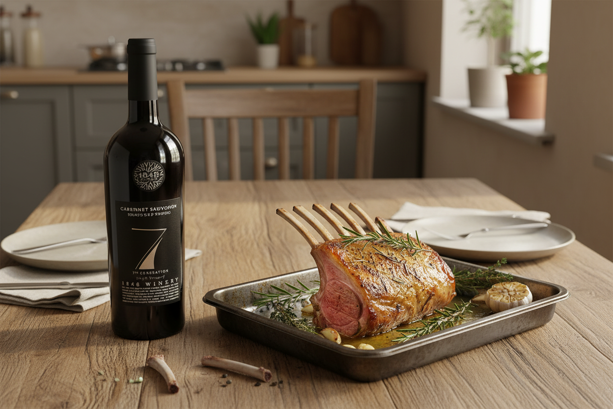 Cordero al horno con hierbas con 1848 Cabernet Sauvignon