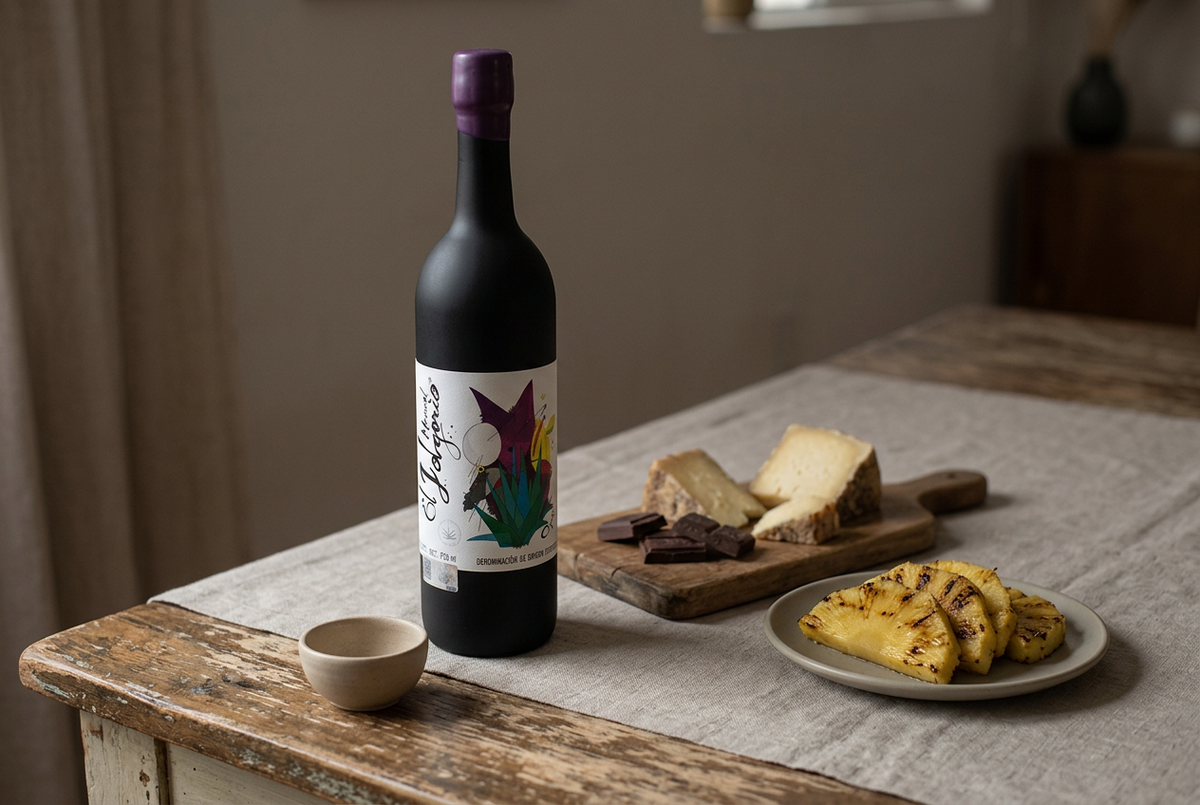 El Jolgorio Coyote con quesos maduros, piña asada y chocolate oscuro