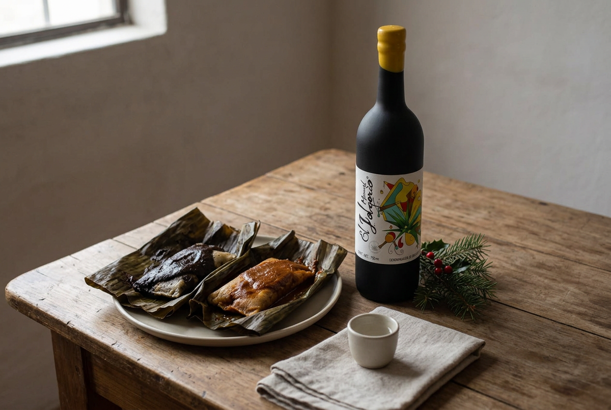 El Jolgorio Pechuga Navideña con tamales de mole negro y coloradito