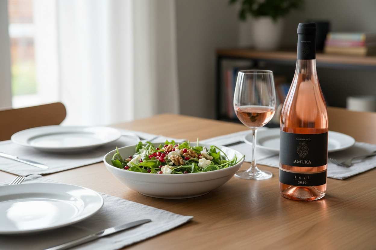 Ensalada granada y nueces con Amuka Rosé