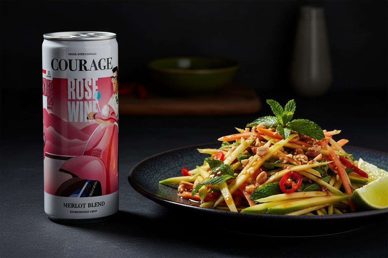 Ensalada tailandesa con Rosado Merlot Courage