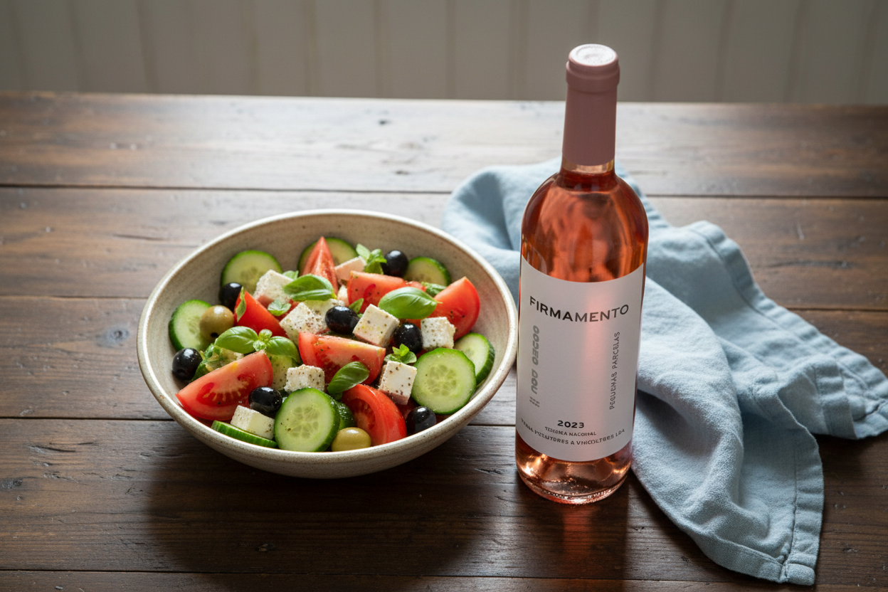 Firmamento Rosé con ensalada mediterránea