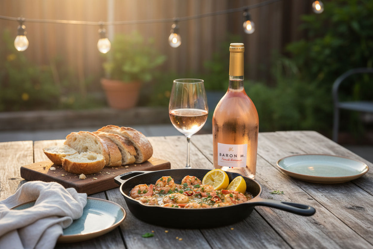 French Romance Colombard-Sauvignon - Camarones al Mojo de Ajo