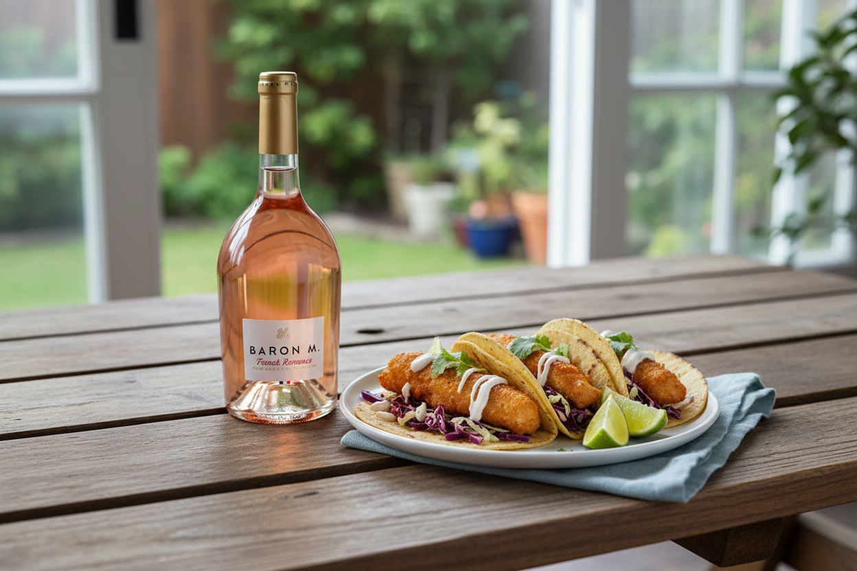 French Romance Colombard-Sauvignon con tacos de pescado