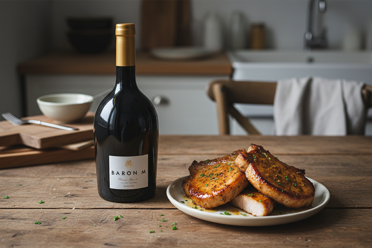 French Romance Malbec-Syrah con chuletas glaseadas