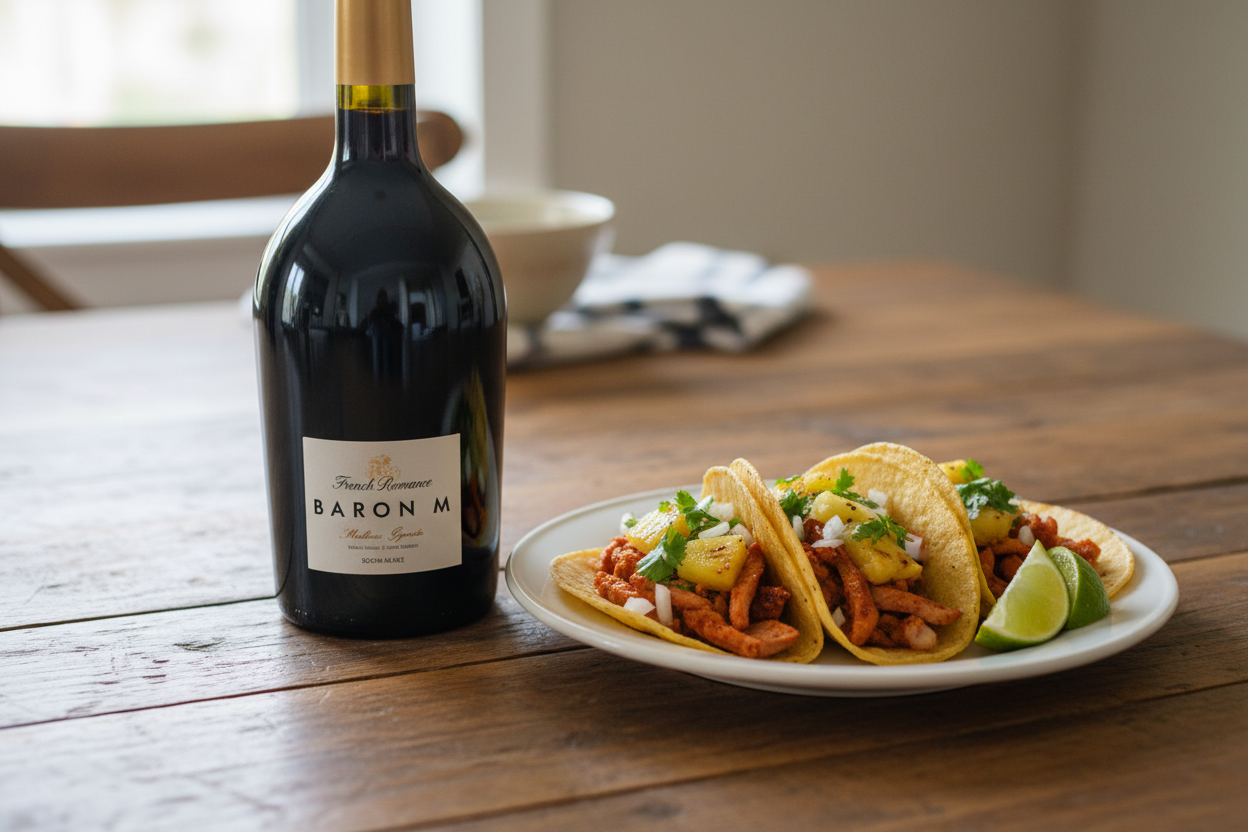 French Romance Malbec-Syrah con tacos al pastor