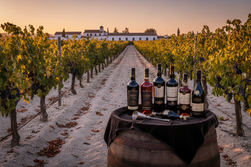 viñedo con botellas de Jerez en Jerez España