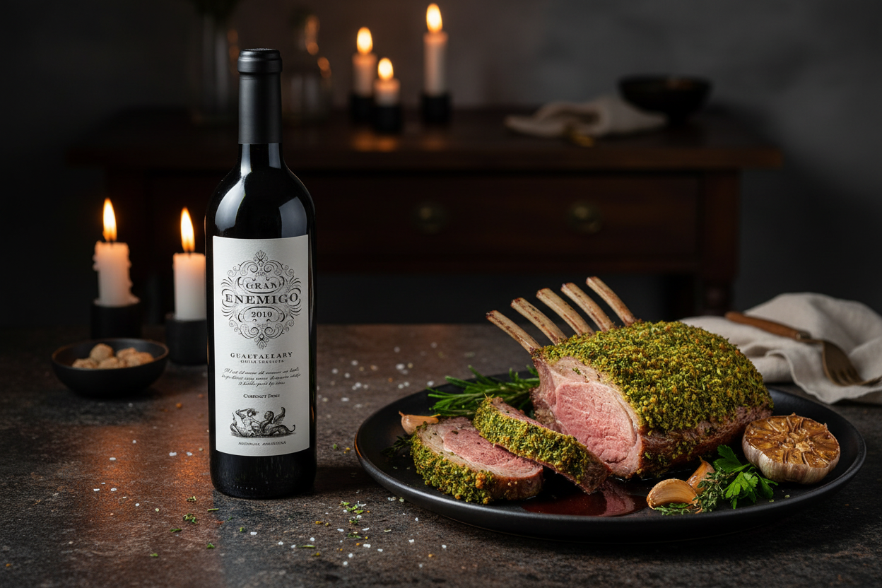 Gran Enemigo Gualtallary 2019 con costillar de cordero con costra de hierbas