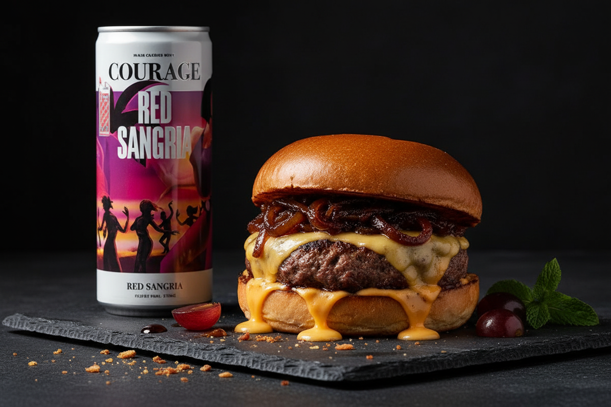 Hamburguesa premium con Sangría Courage