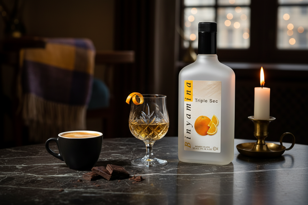 Binyamina Triple Sec como digestivo con café expreso