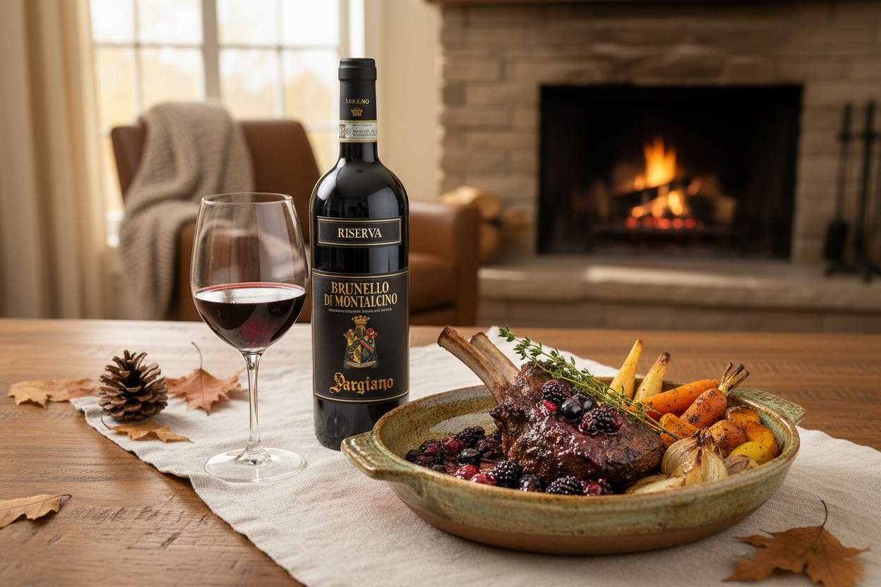 Maridaje Brunello di Montalcino Riserva 2019 con carnes de caza y reducción de frutos rojos