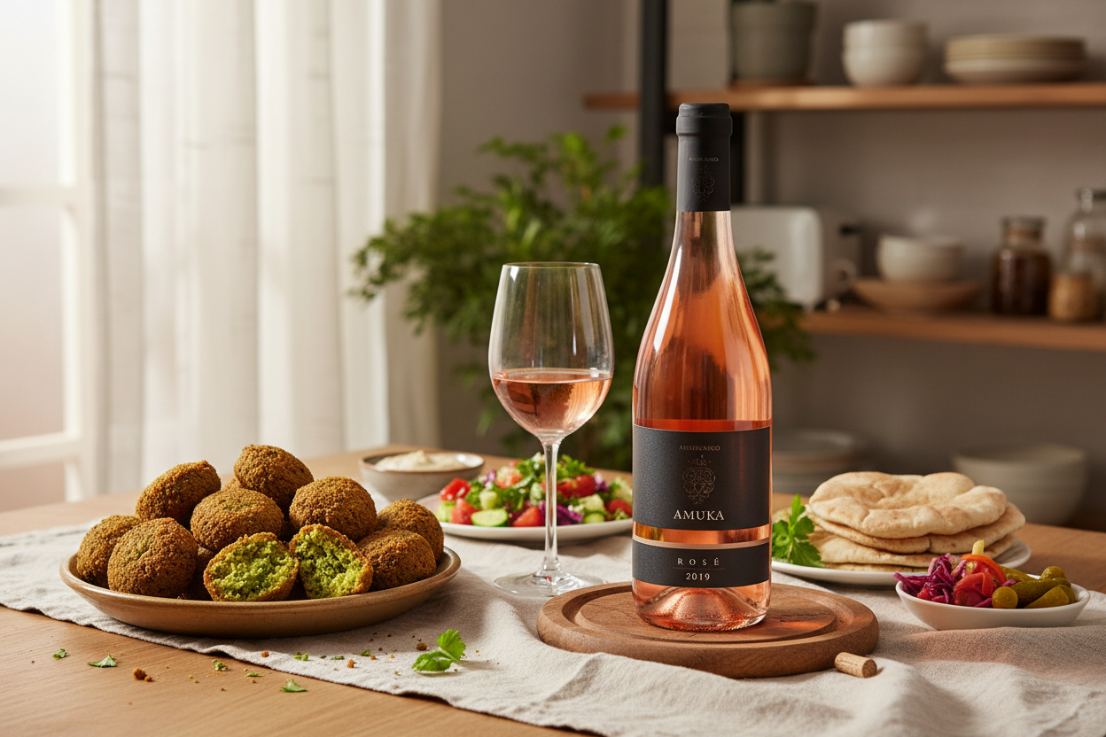 Maridaje Or Haganuz Amuka Rosé con falafel