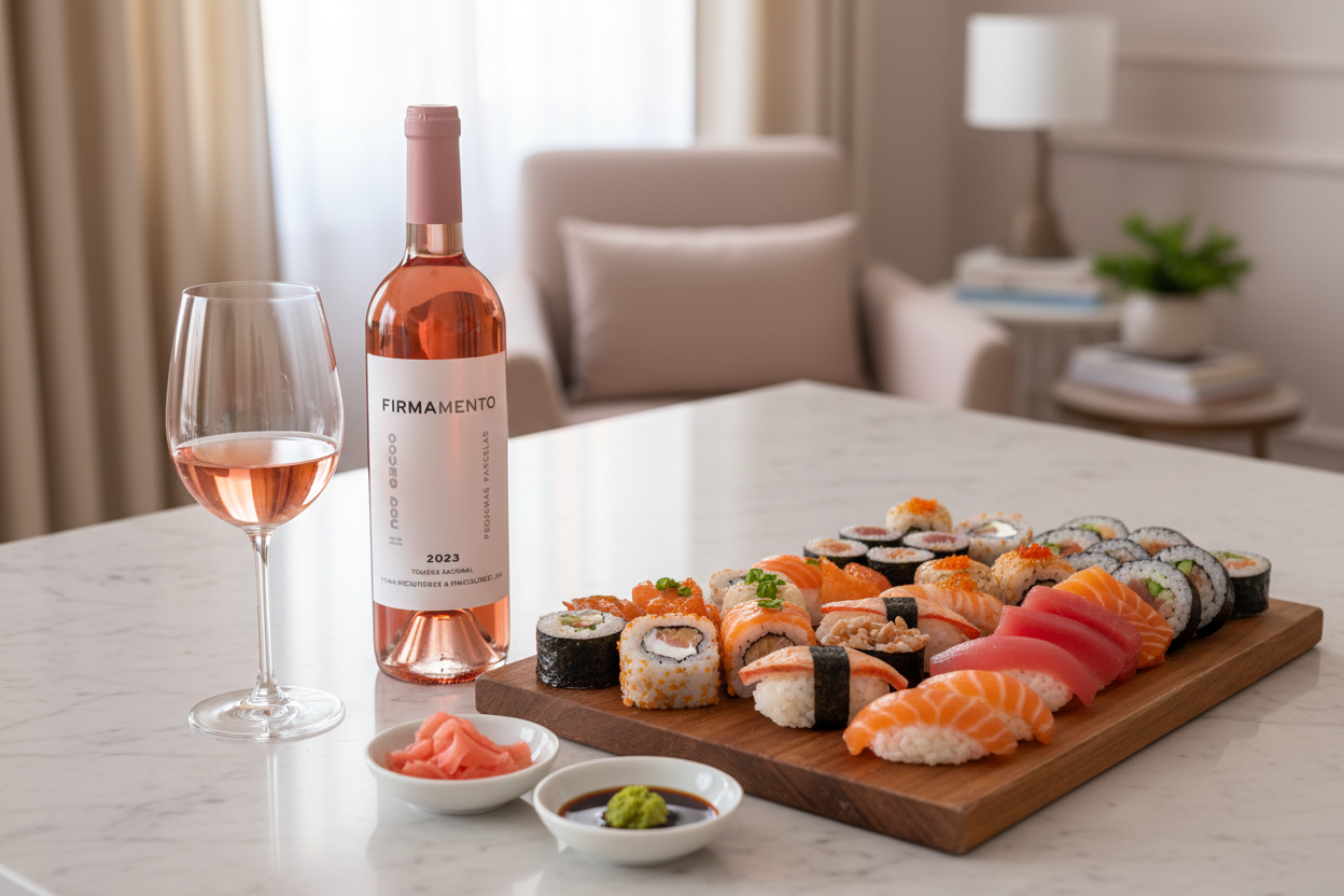 Maridaje Firmamento Rosé con Sushi