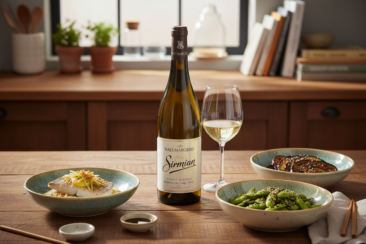 Maridaje Sirmian Pinot Bianco 2020 con cocina fusión asiática refinada